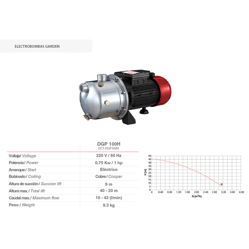 ELECTROBOMBA GARDEN DUCATI DGP100H - Imagen 2